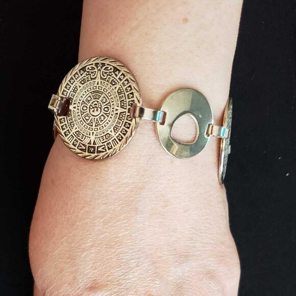 AUTHENTIC VINTAGE 925 AZTEC SILVER BRACELET - Picture 3 of 10